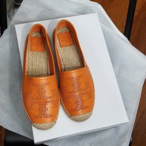 Tory Burch Perforated Logo Leather Espadrille Flat